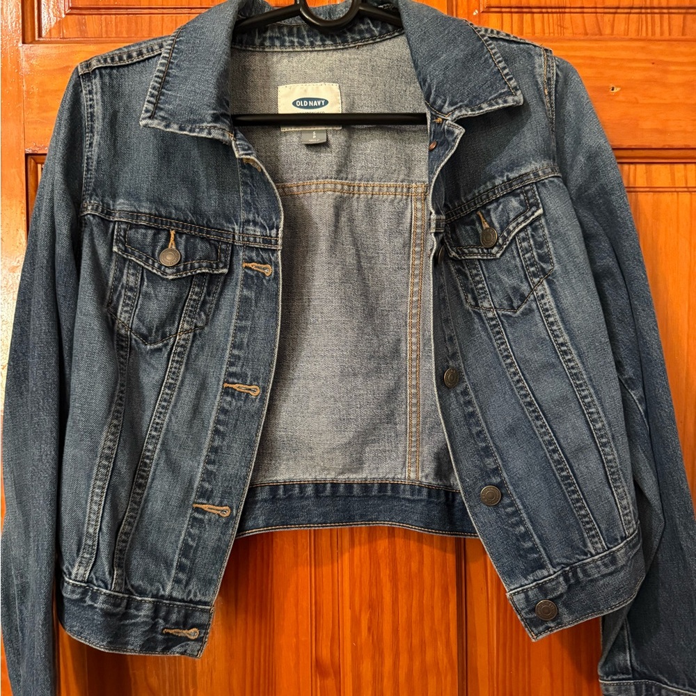 Blue denim jacket with a relaxed fit